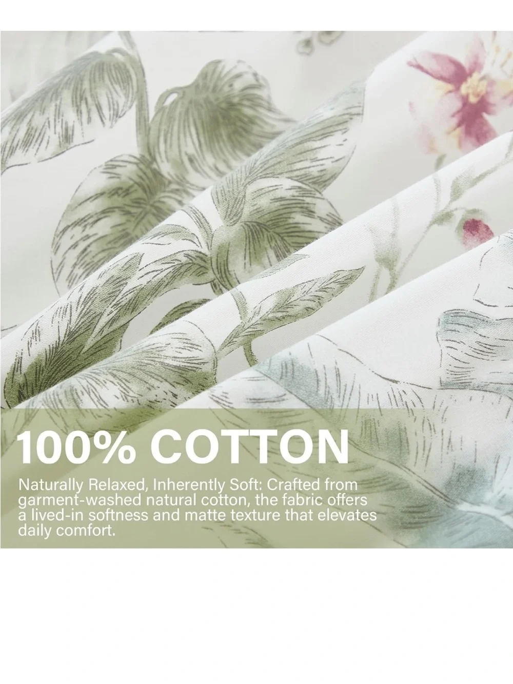 100% Cotton Duvet Cover Queen Size Sage Green Floral Duvet Set Reversible